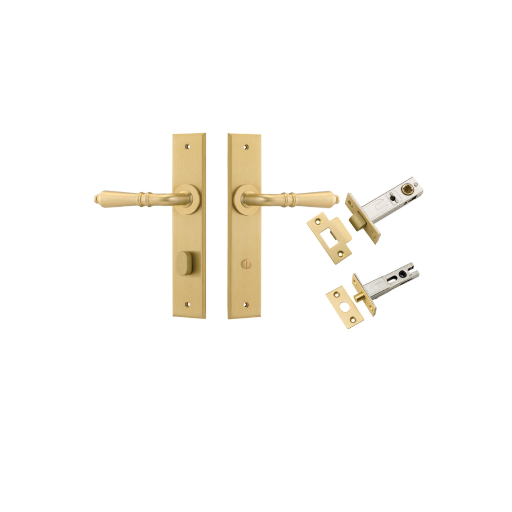 Door Lever Sarlat Chamfered Privacy Brushed Gold PVD CTC85mm H240xW50xP55mm Privacy Kit Tube Latch Split Cam 'T' Striker Brushed Gold PVD Backset 60mm, Privacy Bolt Round Bolt Brushed Gold PVD Backset 60mm in Brushed Gold PVD