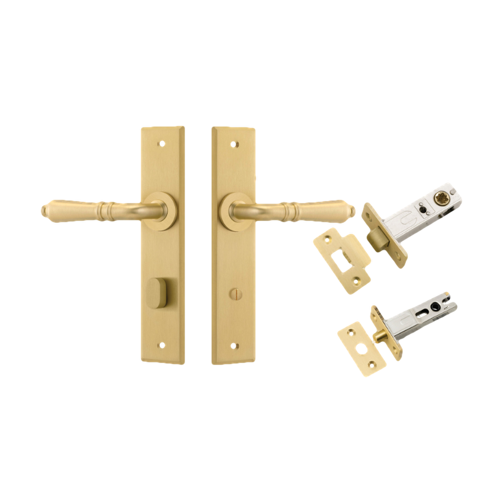 Door Lever Sarlat Chamfered Privacy Brushed Gold PVD CTC85mm H240xW50xP55mm Privacy Kit Tube Latch Split Cam 'T' Striker Brushed Gold PVD Backset 60mm, Privacy Bolt Round Bolt Brushed Gold PVD Backset 60mm in Brushed Gold PVD