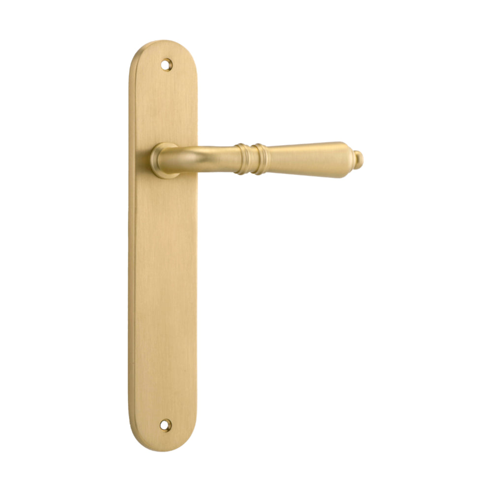 Pair of Iver Sarlat lever door handles on oval backplates, showcasing elegant black metal finish and classic design.