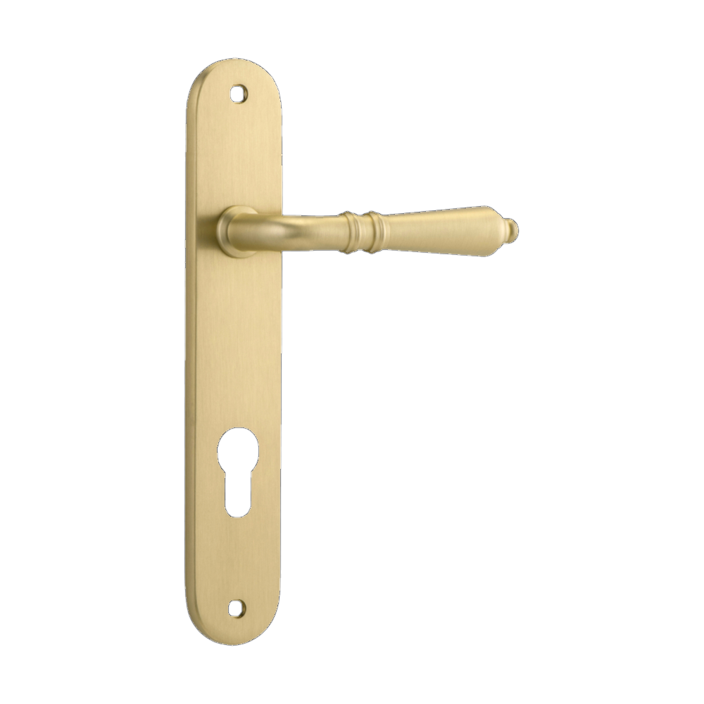 Door Lever Sarlat Oval Euro Brushed Gold PVD CTC85mm H240xW40xP55mm in Brushed Gold PVD
