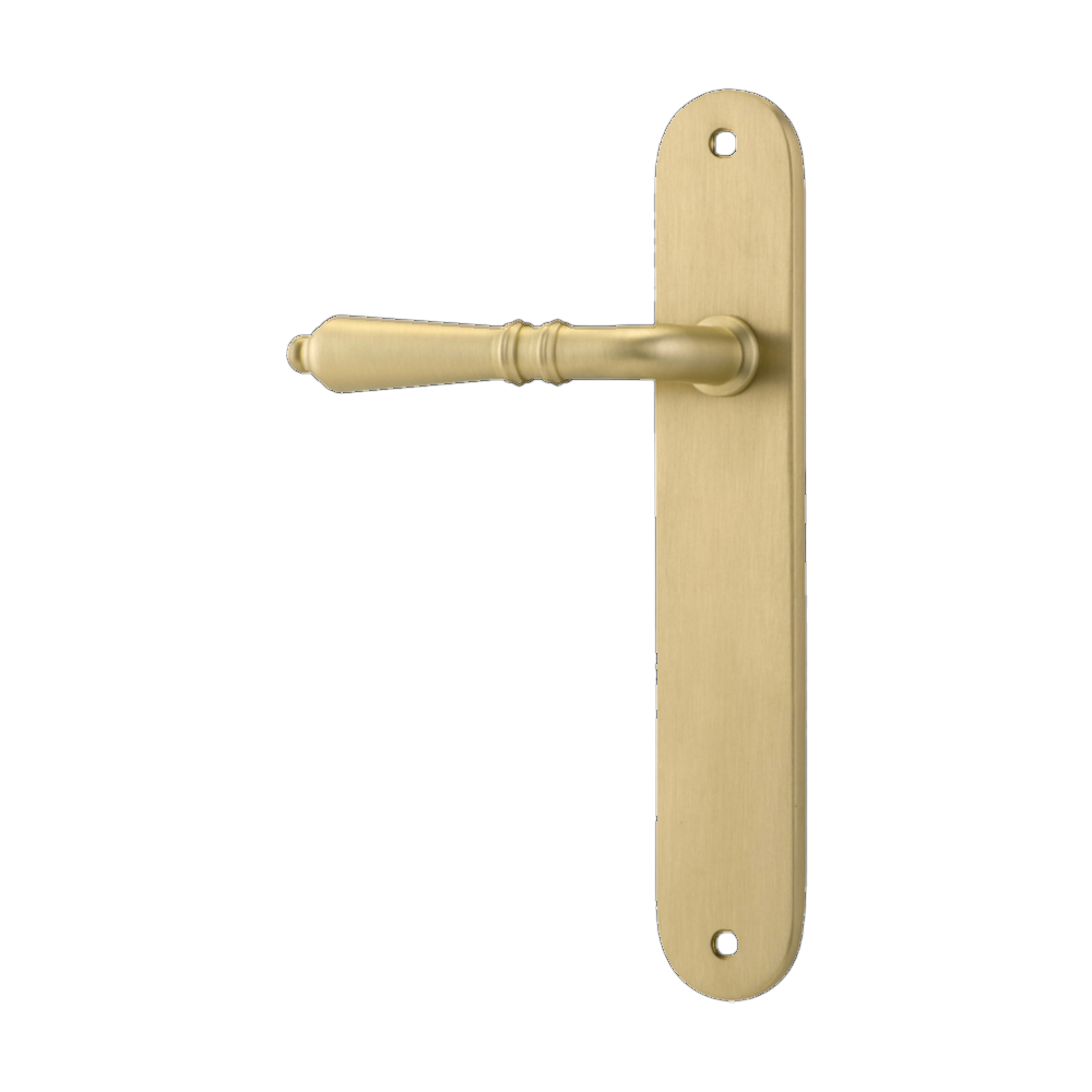 Door Lever Sarlat Oval Latch Left Hand Fixed Brushed Gold PVD L111xP53mm BPH240xW40mm in Brushed Gold PVD