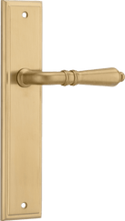 Pair of Iver Sarlat lever handles on stepped backplates, showcasing their elegant design and polished finish.