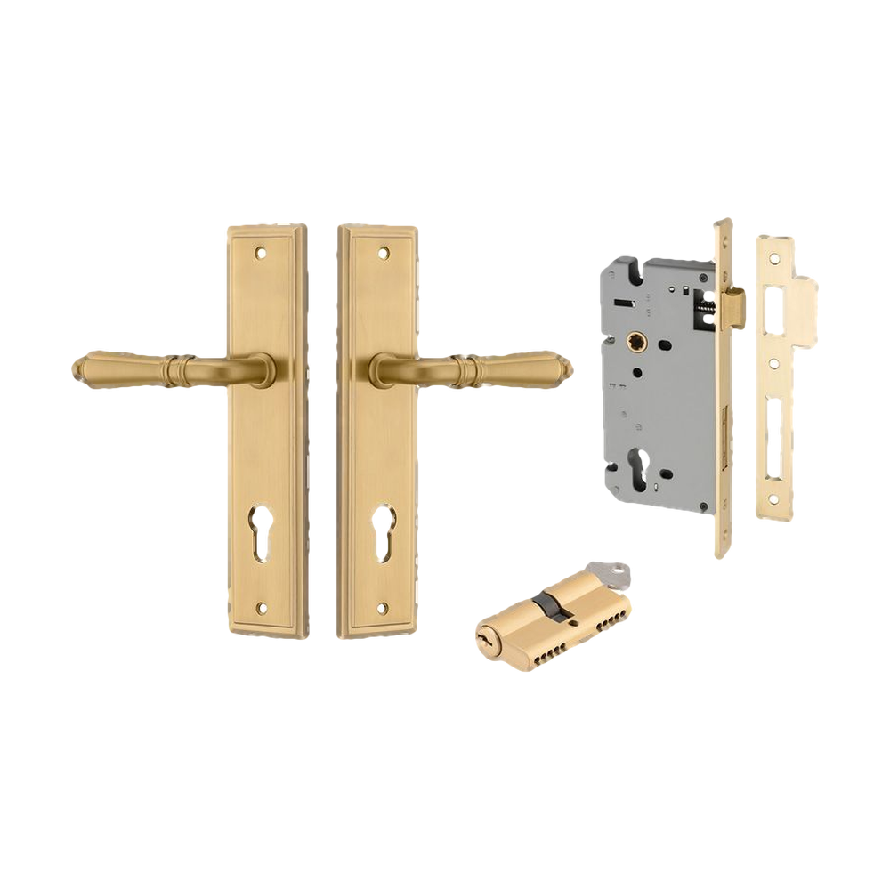 Door Lever Sarlat Stepped Brushed Gold PVD Key / Key Entrance Kit in Brushed Gold PVD