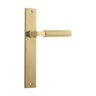 Pair of Iver Brunswick lever door handles with rectangular backplates, featuring a sleek, modern design for interior doors.