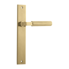Door Lever Brunswick Rectangular Latch Right Hand Fixed Brushed Gold PVD L120xP57mm BPH240xW38mm in Brushed Gold PVD
