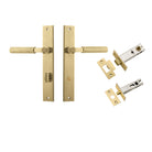 Pair of Iver Brunswick lever door handles on rectangular backplates, featuring a sleek modern design in a polished finish.