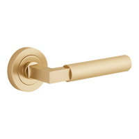 Door Lever Brunswick Knurled Round Rose Pair Brushed Gold PVD D52xP60mm in Brushed Gold PVD