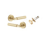 Door Lever Brunswick Round Rose Pair Brushed Gold PVD D52xP60mm Passage Kit, Tube Latch Split Cam 'T' Striker Brushed Gold PVD Backset 60mm in Brushed Gold PVD