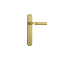 Door Lever Berlin Oval Latch Pair Brushed Gold PVD L120xP57mm BPH240xW40mm in Brushed Gold PVD