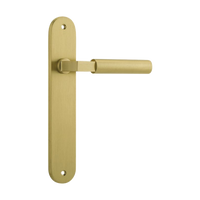Door Lever Berlin Oval Latch Pair Brushed Gold PVD L120xP57mm BPH240xW40mm in Brushed Gold PVD