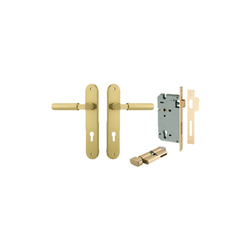 Door Lever Berlin Oval Brushed Gold PVD Key / Thumb Entrance Kit in Brushed Gold PVD