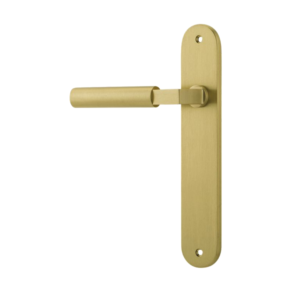 Door Lever Berlin Oval Latch Left Hand Fixed Brushed Gold PVD L120xP57mm BPH240xW40mm in Brushed Gold PVD