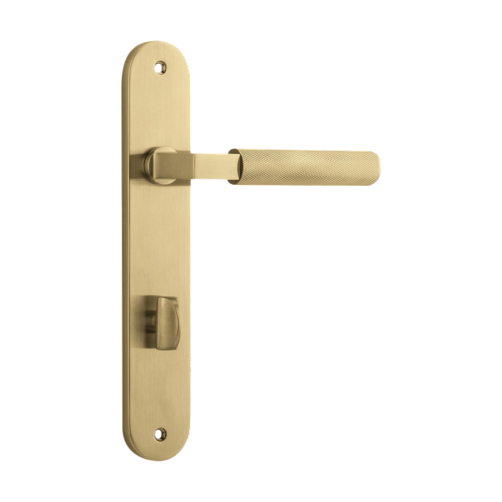 Door Lever Brunswick Knurled Oval Privacy Brushed Gold PVD CTC85mm H237xW40xP60mm in Brushed Gold PVD