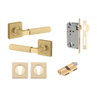 Door Lever Brunswick Square Rose Pair Brushed Gold PVD D52xP60mm Entrance Kit, Mortice Lock Euro Brushed Gold PVD CTC85 Backset 60, Euro Cylinder Dual Function 5 Pin Satin Brass L65 KA1, Escutcheon Euro Conc Fix Sq Pair Brushed Gold PVD H52xW52xP11 in Brushed Gold PVD