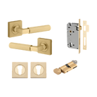 Door Lever Brunswick Square Rose Pair Brushed Gold PVD D52xP60mm Entrance Kit, Mortice Lock Euro Brushed Gold PVD CTC85mm Backset 60, Euro Cylinder Key Thumb 6 Pin Satin Brass L70 KA1, Escutcheon Euro Conc Fix Sq Pair Brushed Gold PVD H52xW52xP10mm in Brushed Gold PVD