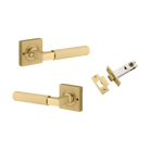 Door Lever Brunswick Square Rose Inbuilt Privacy Pair Brushed Gold PVD D58xP60mm with Tube Latch Privacy with Faceplate & T Striker Backset 60mm in Brushed Gold PVD