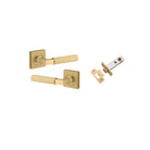 Pair of Iver Brunswick lever handles on square rose, featuring a sleek, modern design suitable for interior doors.