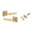 Door Lever Brunswick Square Rose Pair Brushed Gold PVD D52xP60mm Passage Kit, Tube Latch Split Cam 'T' Striker Brushed Gold PVD Backset 60mm in Brushed Gold PVD
