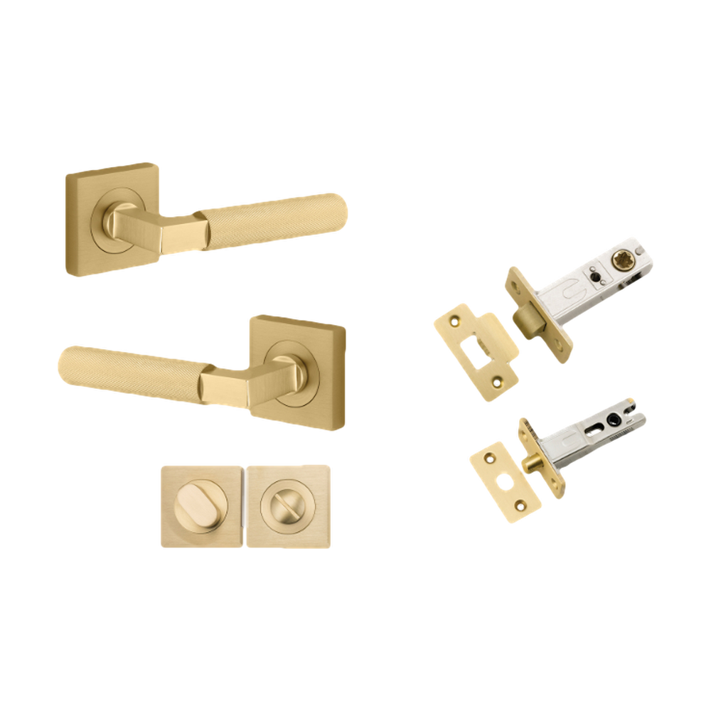 Door Lever Brunswick Square Rose Pair Brushed Gold PVD D52xP60mm Privacy Kit, Tube Latch Split Cam 'T' Striker Brushed Gold PVD Backset 60, Privacy Bolt Rnd Bolt BG PVD Backset 60, Privacy Turn Oval Conc Fix Sq Brushed Gold PVD H52xW52xP23mm in Brushed Gold PVD