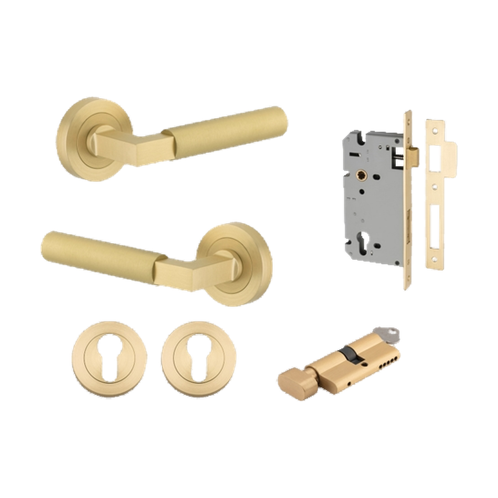 Door Lever Berlin Rose Round Brushed Gold PVD Key / Thumb Entrance Kit in Brushed Gold PVD