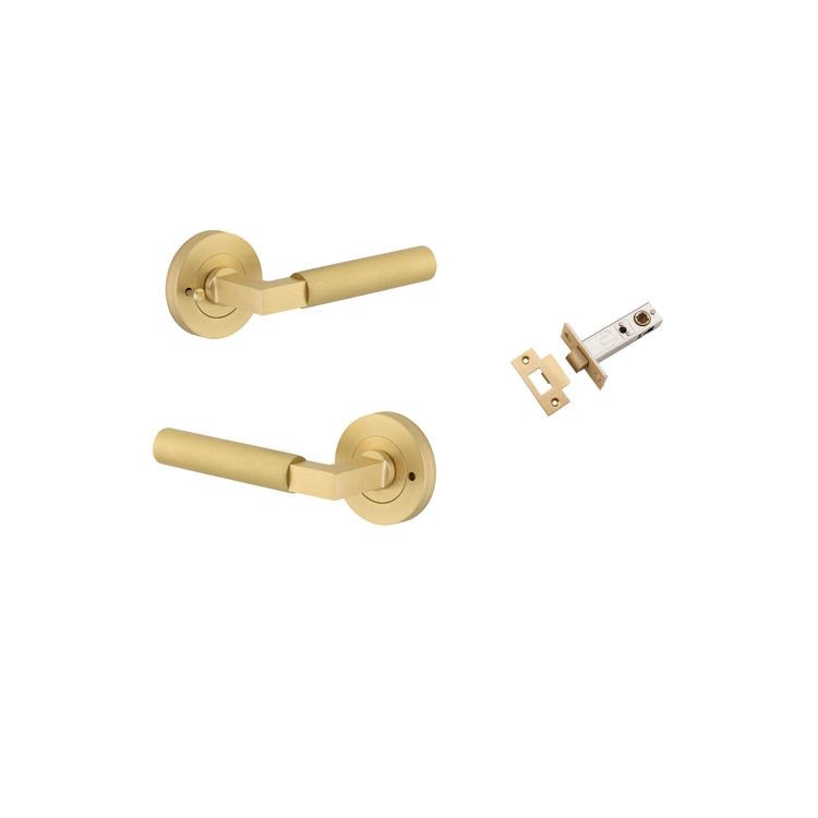 Door Lever Berlin Rose Round Brushed Gold PVD Inbuilt Privacy Kit in Brushed Gold PVD