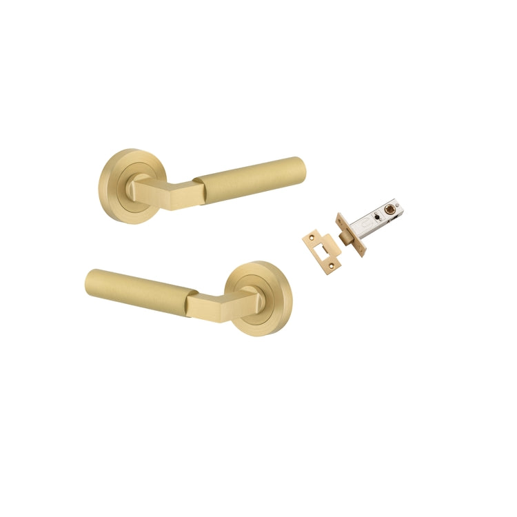 Door Lever Berlin Rose Round Brushed Gold PVD Passage Kit in Brushed Gold PVD