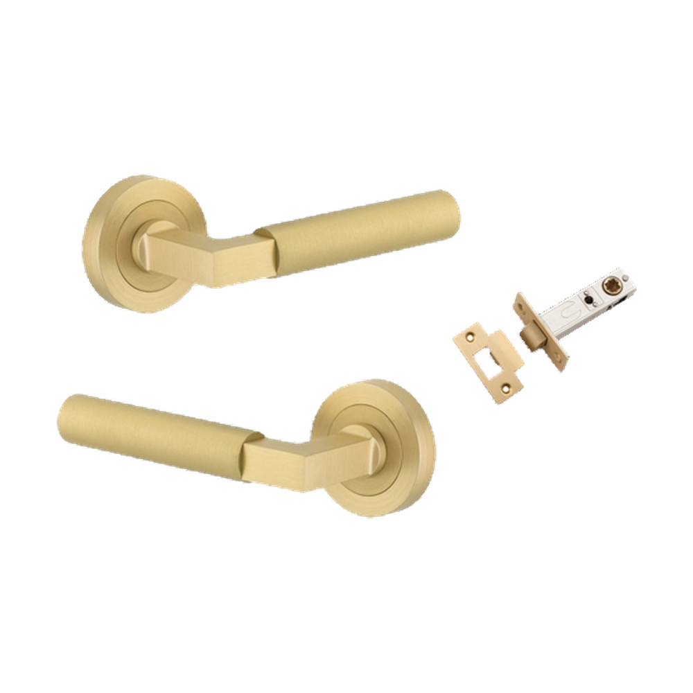Door Lever Berlin Rose Round Brushed Gold PVD Passage Kit in Brushed Gold PVD