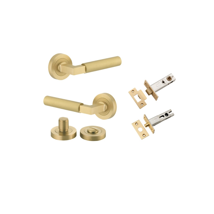 Door Lever Berlin Rose Round Brushed Gold PVD Privacy Kit in Brushed Gold PVD