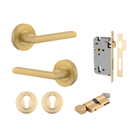 Door Lever Baltimore Rose Round Brushed Gold PVD Key / Thumb Entrance Kit in Brushed Gold PVD