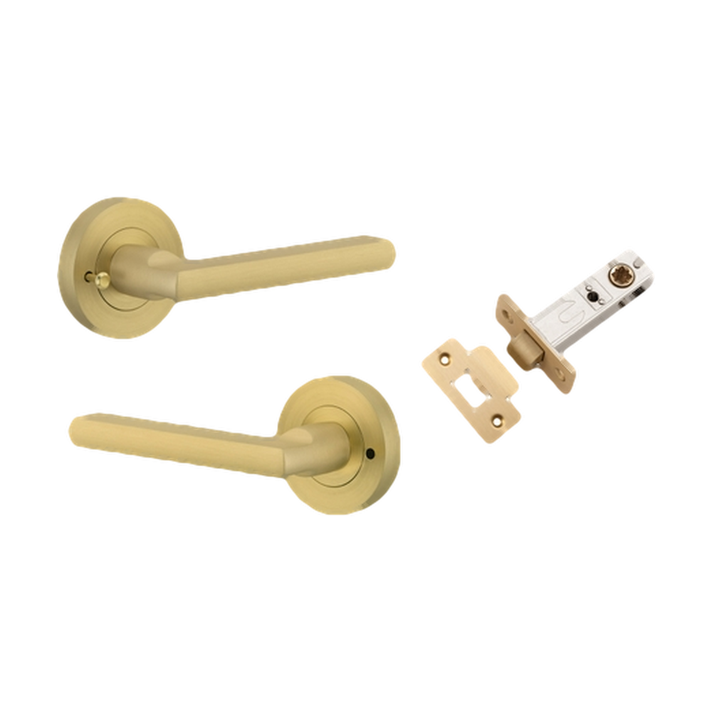 Door Lever Baltimore Rose Round Brushed Gold PVD Inbuilt Privacy Kit in Brushed Gold PVD