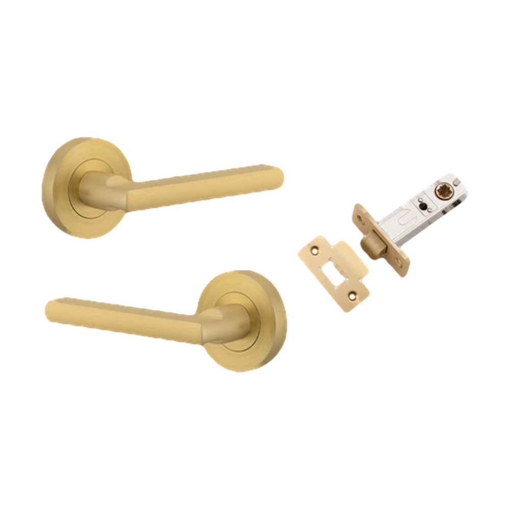 Door Lever Baltimore Rose Round Brushed Gold PVD Passage Kit in Brushed Gold PVD