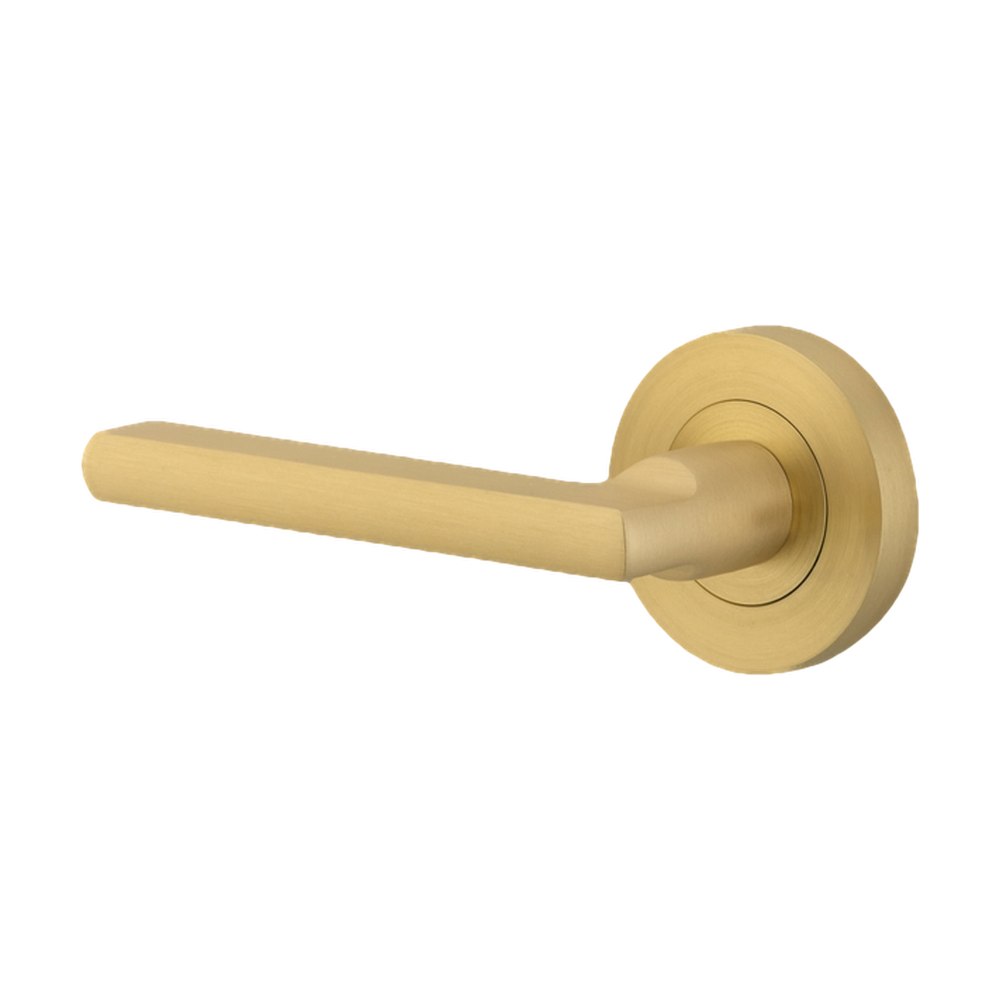 Door Lever Baltimore Rose Round Concealed Fix Left Hand Fixed Brushed Gold PVD L118xP57mm BPD52mm in Brushed Gold PVD