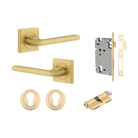 Door Lever Baltimore Rose Square Brushed Gold PVD Key / Key Entrance Kit in Brushed Gold PVD