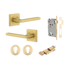 Door Lever Baltimore Rose Square Brushed Gold PVD Key / Thumb Entrance Kit in Brushed Gold PVD