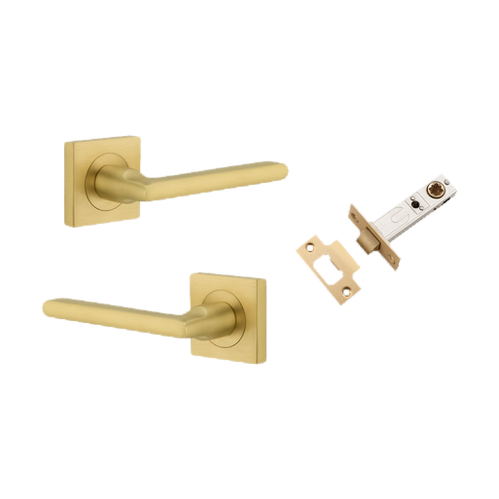 Door Lever Baltimore Rose Square Brushed Gold PVD Passage Kit in Brushed Gold PVD