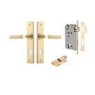 Door Lever Brunswick Chamfered Euro Brushed Gold PVD CTC85mm H240xW50xP59mm Entrance Kit Mortice Lock Euro Brushed Gold PVD CTC85mm Backset 60mm, Euro Cylinder Dual Function 5 Pin Satin Brass L65mm KA2 in Brushed Gold PVD