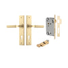 Door Lever Brunswick Chamfered Euro Brushed Gold PVD CTC85mm H240xW50xP59mm Entrance Kit Mortice Lock Euro Brushed Gold PVD CTC85mm Backset 60mm, Euro Cylinder Key Thumb 6 Pin Satin Brass L70mm KA2 in Brushed Gold PVD
