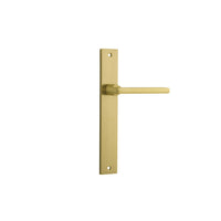 Pair of Iver Baltimore lever door handles on rectangular backplates, featuring sleek, modern design for interior doors.