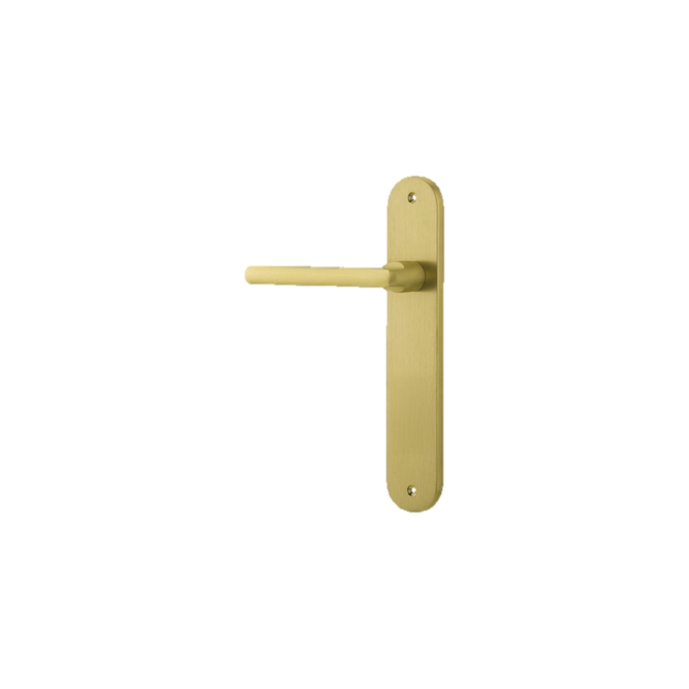 Door Lever Baltimore Oval Latch Left Hand Fixed Brushed Gold PVD L118xP54mm BPH240xW40mm in Brushed Gold PVD