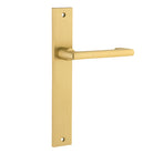 Pair of Iver Baltimore return levers with rectangular backplates, showcasing elegant door hardware in a polished finish.