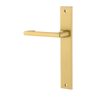 Door Lever Baltimore Return Rectangular Latch Brushed Gold PVD Fix 1/2LH L128xP54mm BPH240xW38mm in Brushed Gold PVD