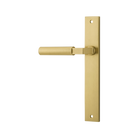 Door Lever Berlin Rectangular Latch Left Hand Fixed Brushed Gold PVD L120xP57mm BPH240xW38mm in Brushed Gold PVD