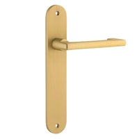 Door Lever Baltimore Return Oval Latch Pair Brushed Gold PVD L128xP54mm BPH240xW40mm in Brushed Gold PVD