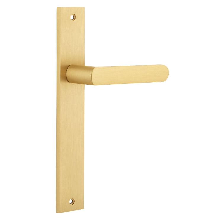 Door Lever Osaka Rectangular Latch Pair Brushed Gold PVD L120xP52mm BPH240xW38mm in Brushed Gold PVD