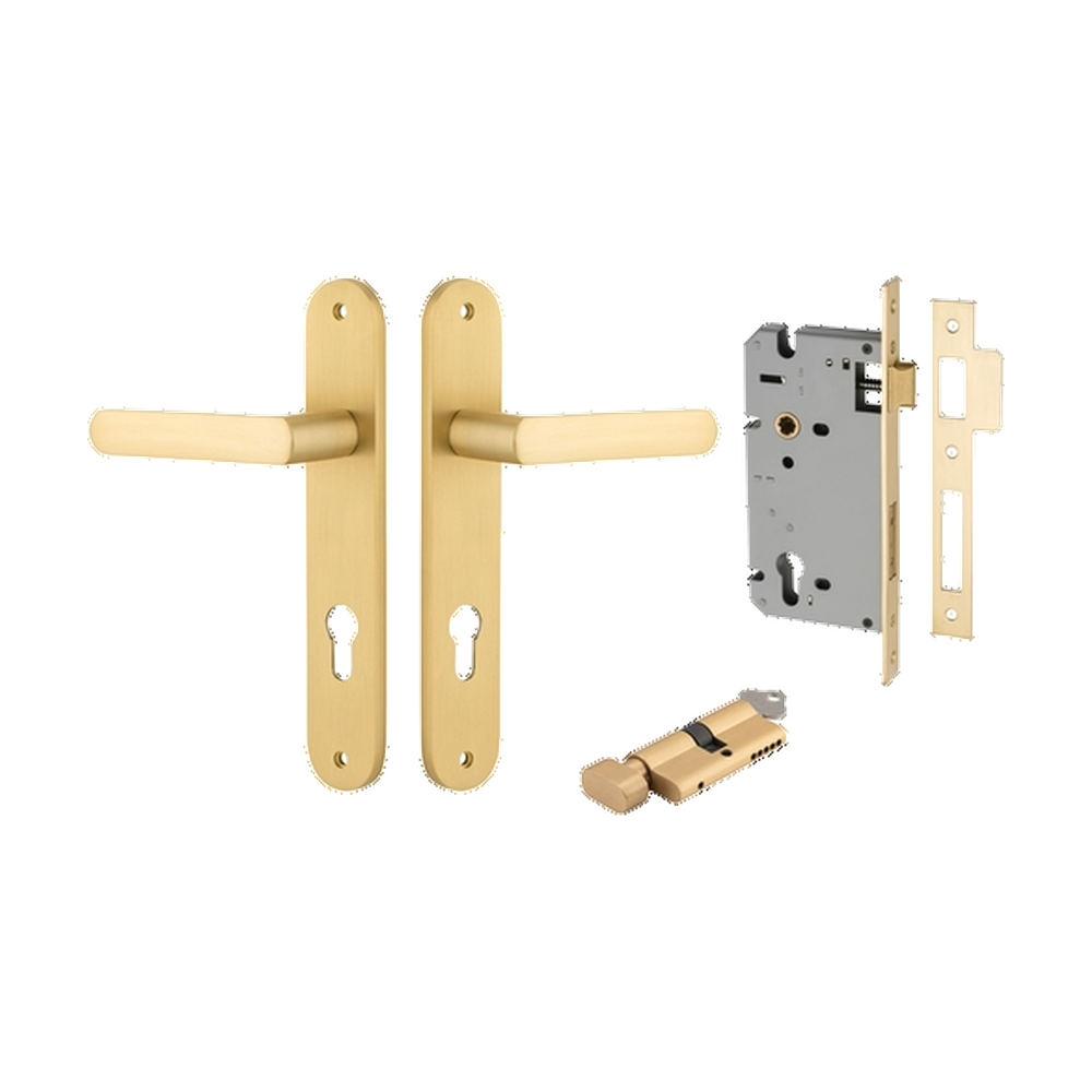 Door Lever Osaka Oval Brushed Gold PVD Key / Thumb Entrance Kit in Brushed Gold PVD