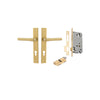 Door Lever Helsinki Rectangular Euro Pair Brushed Gold PVD CTC85mm H240xW38xP58mm Entrance Kit, Mortice Lock Euro Brushed Gold PVD CTC85mm Backset 60mm, Euro Cylinder Dual Function 5 Pin Satin Brass L65mm KA1 in Brushed Gold PVD