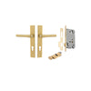 Door Lever Helsinki Rectangular Euro Pair Brushed Gold PVD CTC85mm H240xW38xP58mm Entrance Kit, Mortice Lock Euro Brushed Gold PVD CTC85mm Backset 60mm, Euro Cylinder Key Thumb 6 Pin Satin Brass L70mm KA1 in Brushed Gold PVD