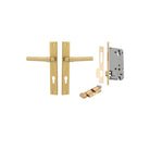 Door Lever Helsinki Rectangular Euro Pair Brushed Gold PVD CTC85mm H240xW38xP58mm Entrance Kit, Mortice Lock Euro Brushed Gold PVD CTC85mm Backset 60mm, Euro Cylinder Key Thumb 6 Pin Satin Brass L70mm KA1 in Brushed Gold PVD