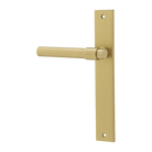 Door Lever Helsinki Rectangular Latch Left Hand Fixed Brushed Gold PVD L137xP58mm BPH240xW38mm in Brushed Gold PVD