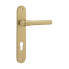Door Lever Helsinki Oval Euro Pair Brushed Gold PVD CTC85mm H240xW40xP44mm in Brushed Gold PVD